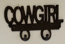 Cast Iron COWGIRL Wall Hook Rustic Key Holder 9 in Long Western Decor Ranch