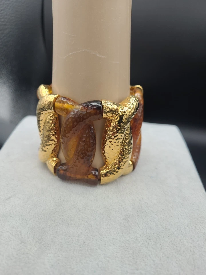 Brazalete elástico JOAN RIVERS dorado y ámbar 8 paneles de una pulgada Foto 3 de 4