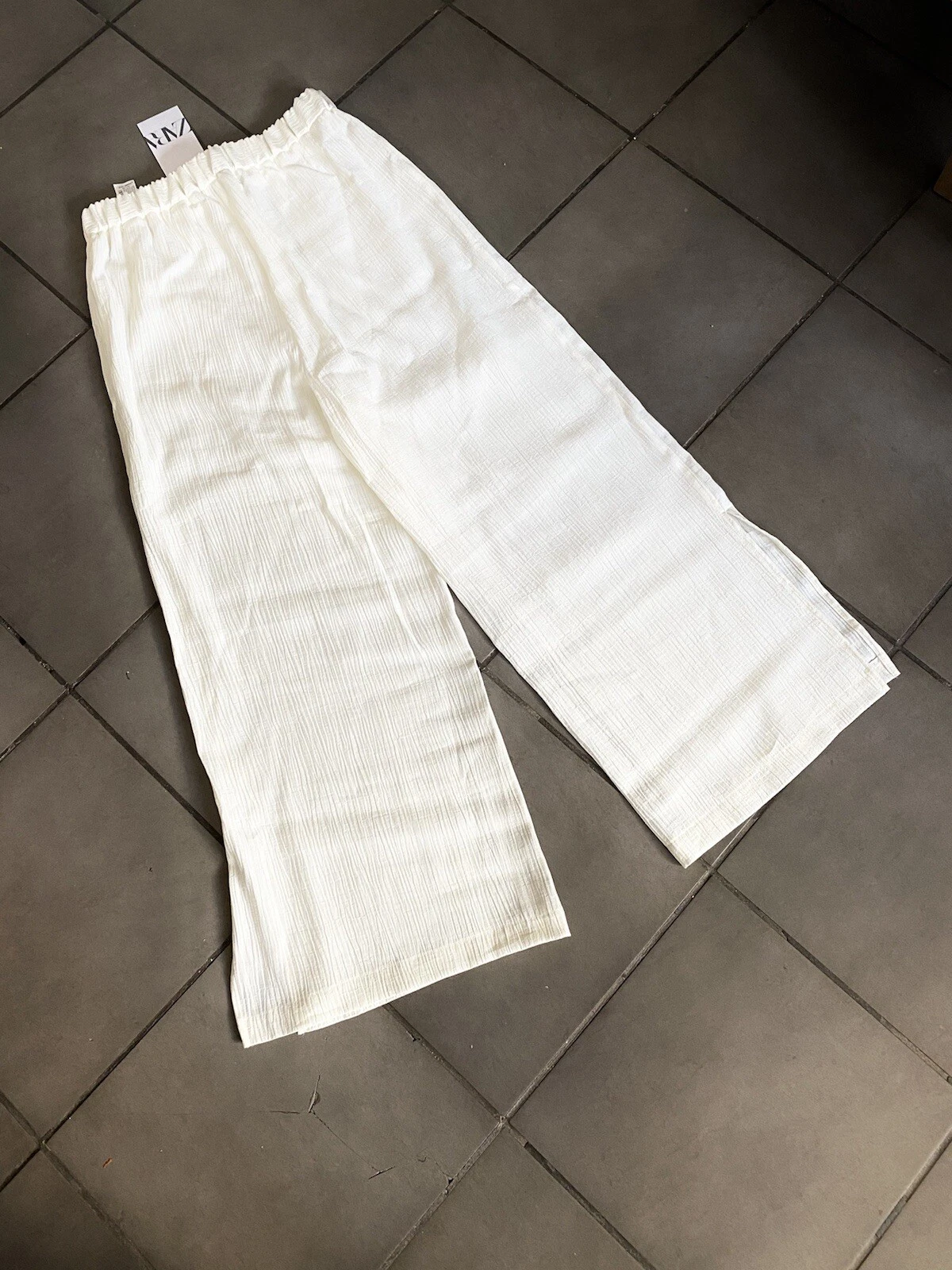 Zara Ecru Textured Cropped Capri Trousers S UK10 Bnwt