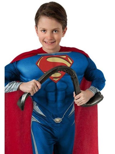 Ultimate Superman Kids Costume Dawn of Justice Size 8-10 WITH Bendable Steel Bar - Picture 3 of 6