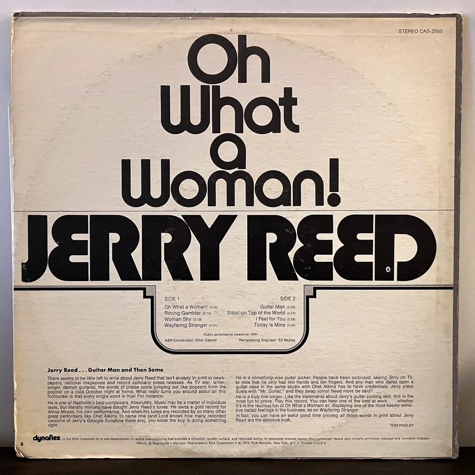 JERRY REED - Oh What A Woman! (1972) - 12" Vinyl Record LP - VG+ - Image 2 of 3