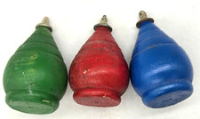 Vintage Metal Tip Wooden Toy Spinning Tops RED GREEN  BLUE, 2.25", NOS, Taiwan