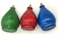 Vintage Metal Tip Wooden Toy Spinning Tops RED GREEN & BLUE, 2.25", NOS, Taiwan