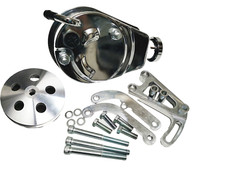 Sbc Sb Chevy Chrome Saginaw Power Steering Pump Aluminum Bracket Pulley Kit