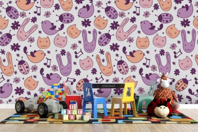 3D Rabbit Bird Cat Cartoon Pattern Wallpaper Wall Murals Removable Wallpaper