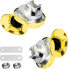 2PCS 300DB Super Loud Train Horns, 12V Waterproof Air Horns Replacement Kit,Gold