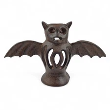 Rustic Cast Iron Bat Candle Holder – Halloween Home 10" Decor w/ Free LED Candle