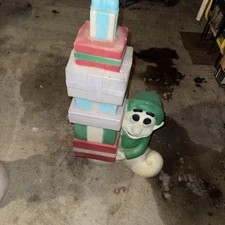 General Foam Lighted Christmas Blow Mold 36" Elf with Stacked Presents Gifts  😊