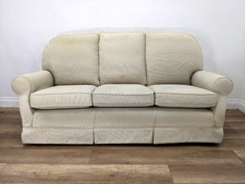 SOFA 3 Seater Cream Hessian Fabric Removable Cushions Castors FREE DELIVERY