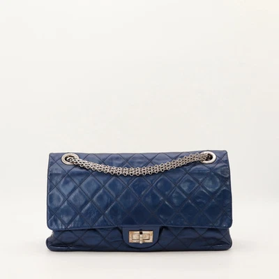 Sac porté épaule Chanel 2.55 Cuir Bleu Vintage Authentique - Photo 1/4