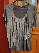 Elementz Women's Ruffle Style Grey Short Sleeve Round Neck Top Blouse - Size 3XL