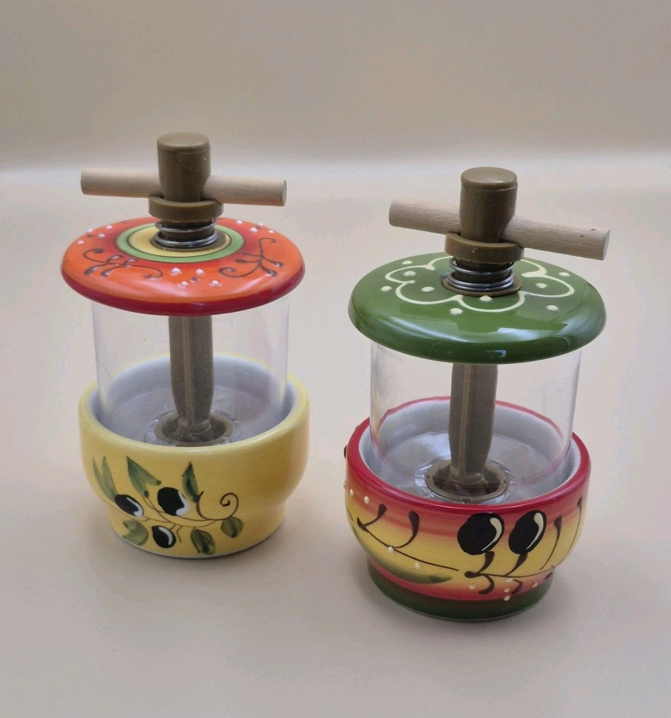 2 Le Cluny French Handpainted Ceramic Herb Mill/ Spice Salt Pepper Grinders