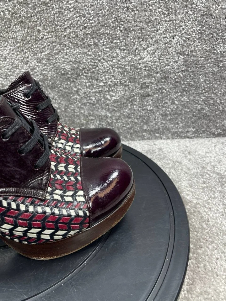 Chie Mihara Boot Womens Size 39 Eu 8.5 Us Plum Leather Lace Up Block Heel Bootie - Image 2 of 4