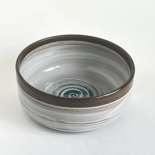 Dash Of That Tracy Pattern Stoneware Bowl Blue White Brown Swirl 3x7