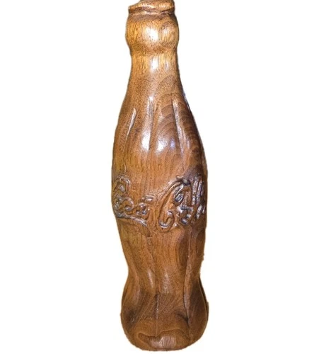 Vintage Wooden Carved Coca- Cola Bottle Signed