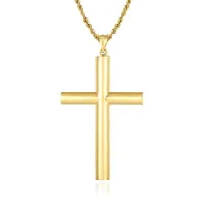 14K Gold Tube Cross Pendant 2"