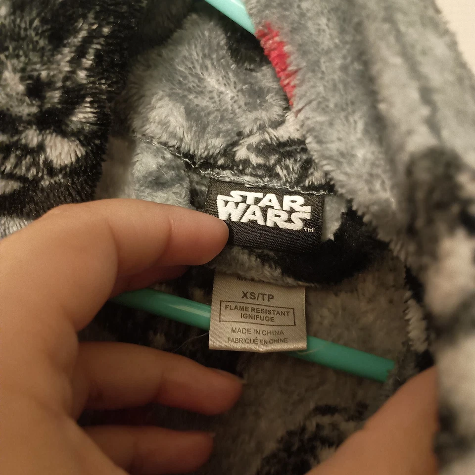 星球大战男孩 XS 码毛绒长袍灰色达斯·维德风暴部队印花绑带腰 — 第 3/4 张图片