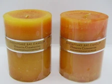 Chesapeake Bay "Hibiscus Clementine" Hand Poured Scented Pillar Candle, Set of 2