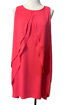 Chicos Shift Dress 3 Petite XL Coral Pink Flowy Ruffled Washable Sleeveless