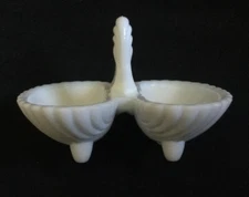 Vintage White Milk Glass Footed Double Salt Cellar - Scallop Pattern