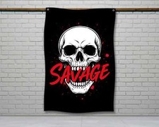 Savage Skull Gym Banner - Motivational Wall Decor for Home Gym