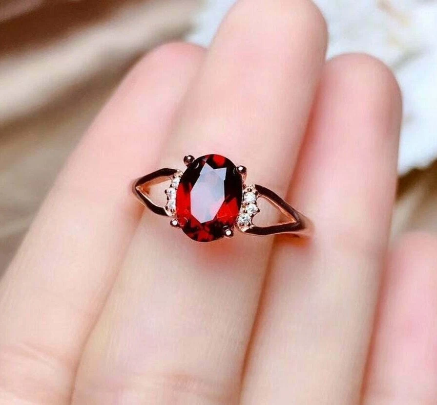 2.10CT Oval Cut Lab Created Garnet Women s Wedding Ring 14K Yellow