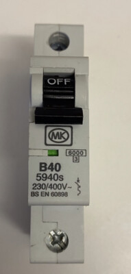 MK Sentry 5940s B40 1P Kurve B MCB Leistungsschalter 40 AMP BS EN60898 Brandneu