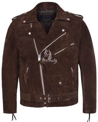 BRANDO braune Wildleder Biker Jacke Herren klassisch Brando Stil 100% Echtleder MBF