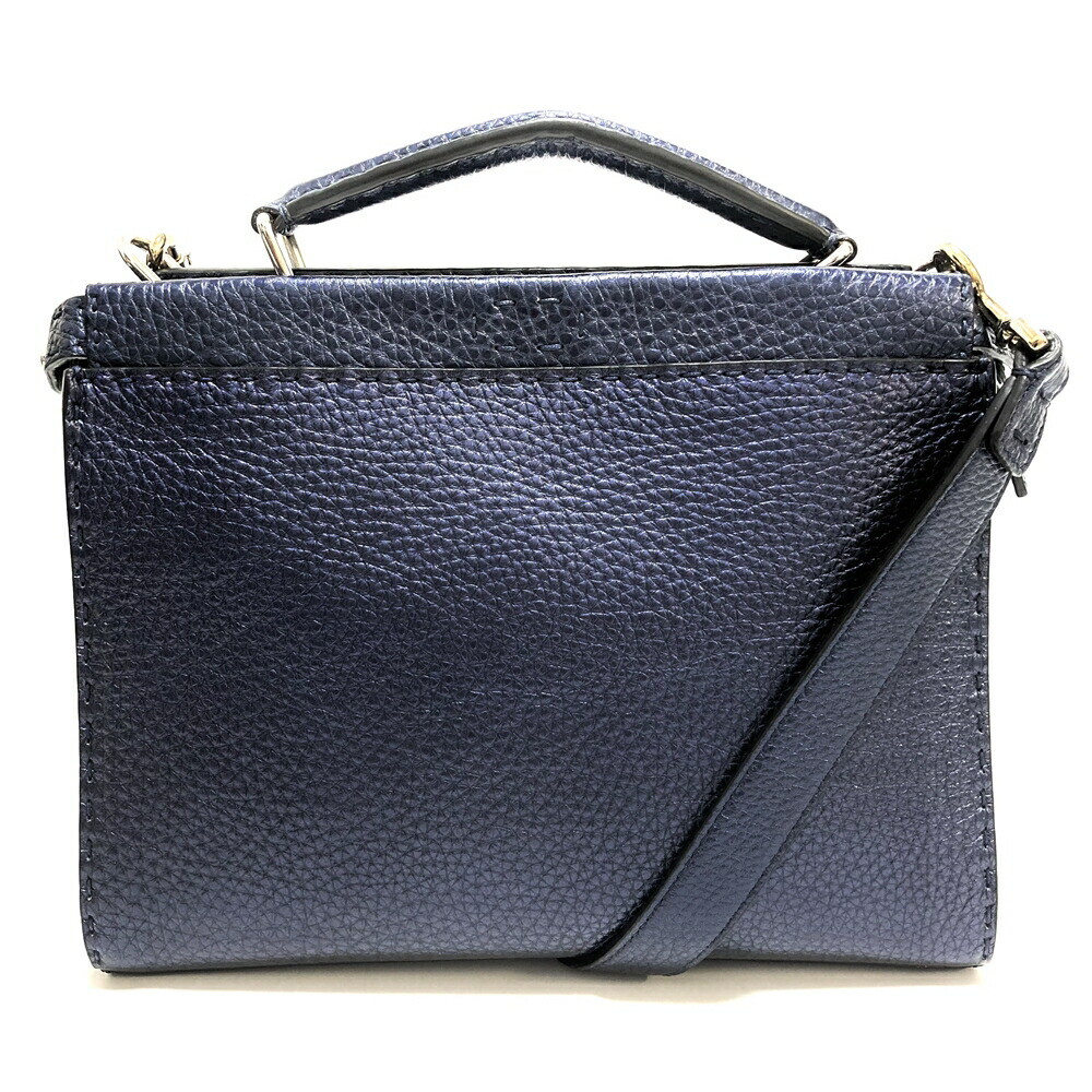 Fendi Peekaboo Fit Mini 2Way Handbag 7VA422 Metallic Navy Blue 