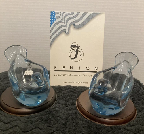 Fenton Set Of 2 Light Blue Dove Bird Candle Holders