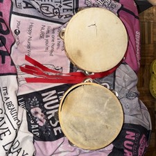 Vintage 8" Wood Tambourine Pair Both Need Repair RB-926