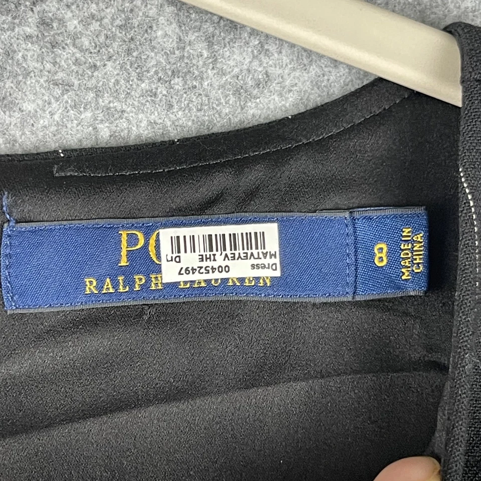 Polo Ralph Lauren Wool Blend Dress Women 8 Black Pinstripe Flounce Ruffle Preppy - Image 4 of 4