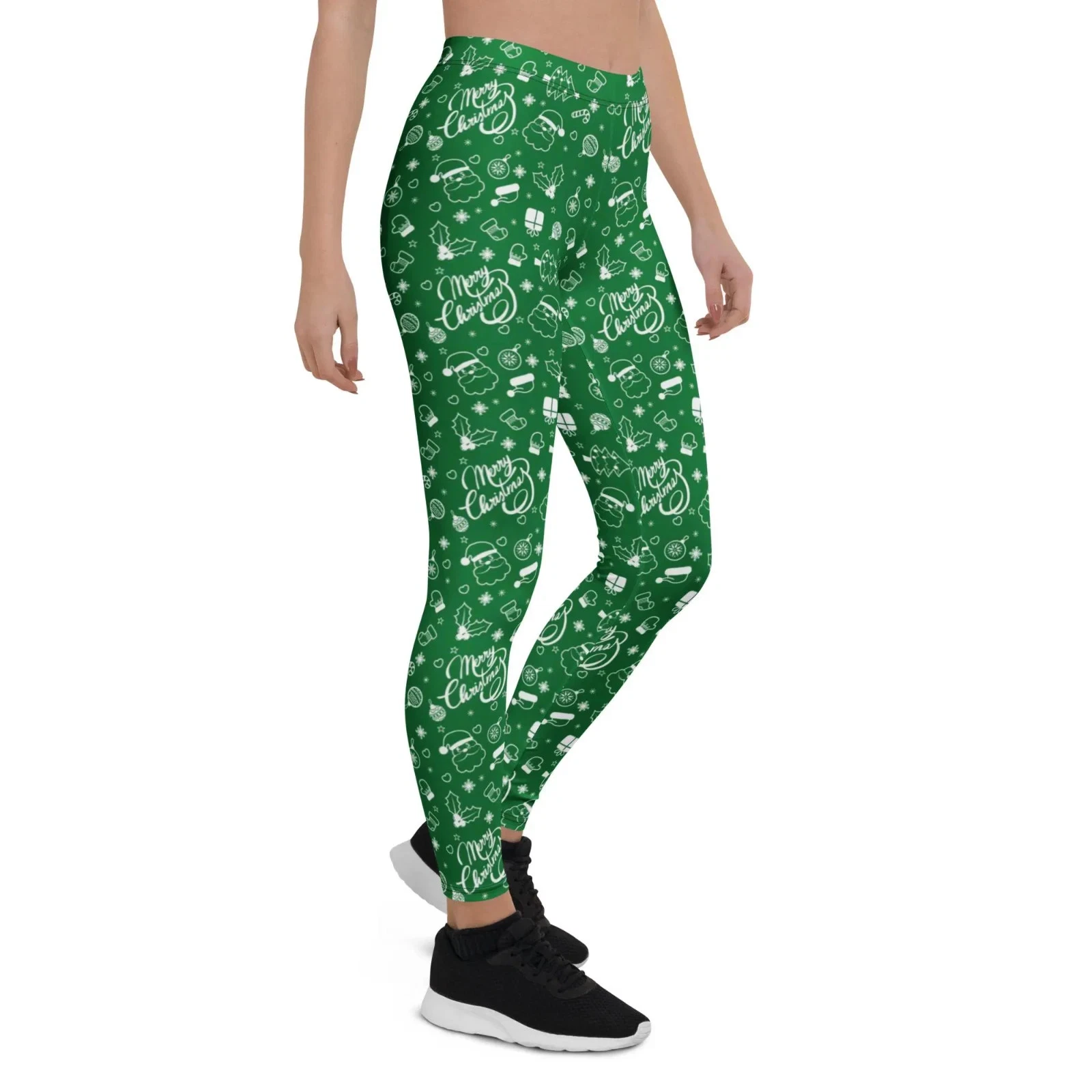 Green Christmas Santa Presents Collage Leggings