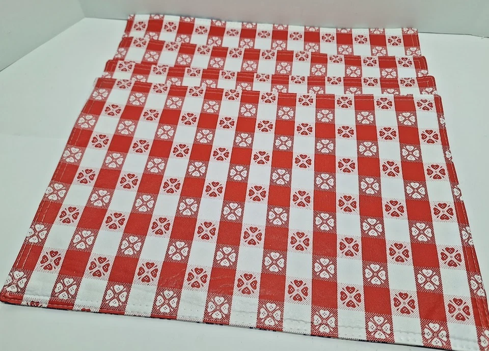 Juego de 4 manteles individuales de vinilo retro de colección con estampado de flores de trébol rojo, azul y blanco de dos lados Foto 4 de 4