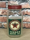 Vintage 1940's Texaco Motor Oil Gas Station Glass Bottle Jar Can Sign