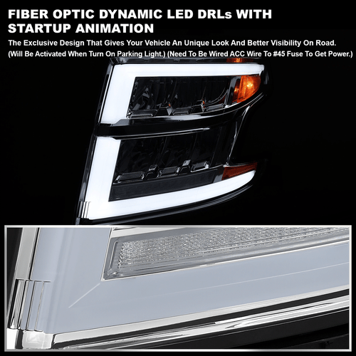 Fits 2015-2020 Chevy Tahoe Suburban Full LED DRL Headlights Sequential Signal - Picture 9 of 13