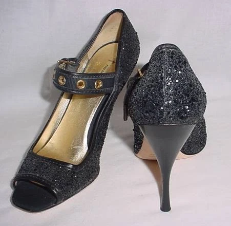 Chaussures à talons escarpins MIU MIU Prada vintage paillettes Mary Jane bout ouvert noir 38 7,5 8 px