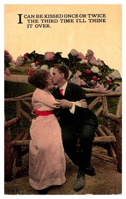 c1910 Two Young Lovers Kissing On The Bench Romantic Vintage Postcard