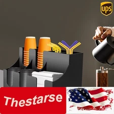 Cup Lid Dispensers Holder Acrylic Coffee Caddy Rack Anti-slip Tea Condiment Rack