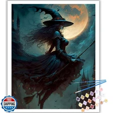 Arttoplus Halloween Paint by Numbers Kit for Adults Beginner-Witch Adult Pain