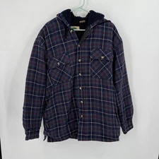 Rugged Wear XL Flannel Plaid Sherpa Lined Hooded Shirt Jacket Barn Chore Shacket