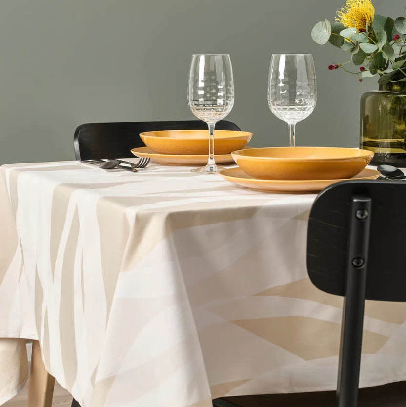 IKEA KRUSTISTEL Tablecloth, Patterned White Light Beige 57" x 94" / 145x240 cm - Image 2 of 4