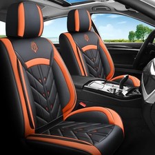 Comfortable Leather Auto Car Seat Covers - 5 Seats - Full Set - Black Orange