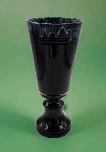 MCM Van Briggle Art Pottery Black w/ Mottled Drip Glaze Vase 12"