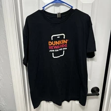 Gildan Men's T-Shirt Black Large Dunkin Donuts App Rewards Graphic Logo