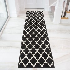 Black Trellis Runner | Long Narrow Hallway Runners | Black Moroccan Lounge Rugs
