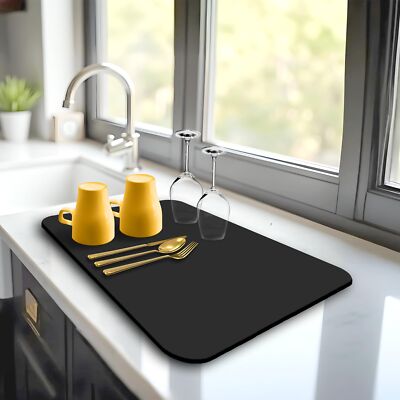 Dish Drying Mat Super Absorbent   12'' x 18'' Coffee Mat for Countertops   Non-...