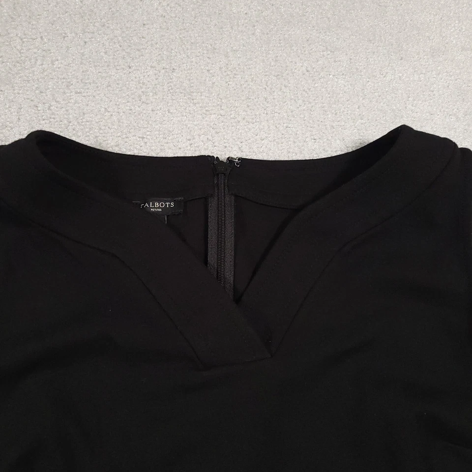 Talbots Dress Women's 12P Petite Black Sleeveless V-Neck Belted Knee Length - Image 4 of 4