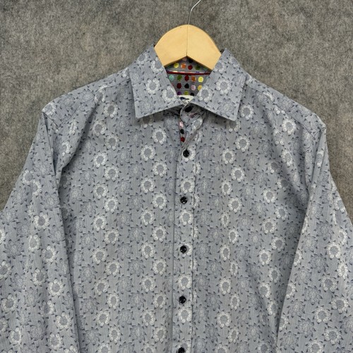 Claudio Lugli Couture Shirt Mens L Blue Floral Print Long Sleeve Pure Cotton - Picture 4 of 15