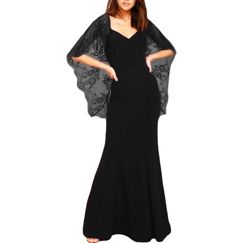 Abito lungo donna vestito pizzo trasparente elegante cerimonia party  DL-2187 | eBay